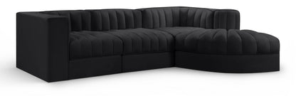 Rummi - Velvet Performance Fabric Upholstered 4 Piece Modular Sectional, With Reverse Corner Chair