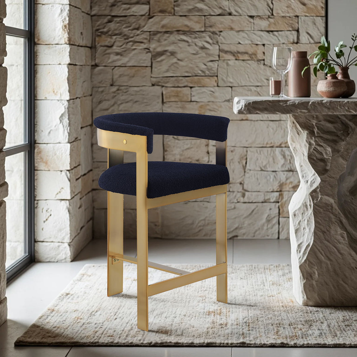 Romeo - Boucle Counter Stool With Gold Base (Set of 2)