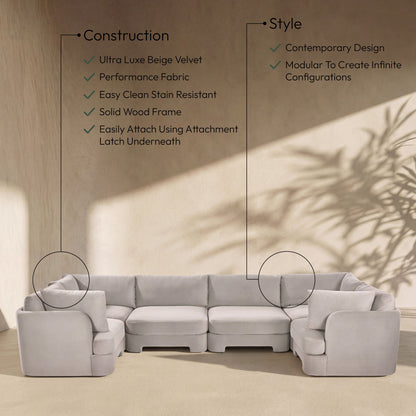 Hammond - Velvet Performance Fabric Upholstered 6 Piece U-Shaped Sectional