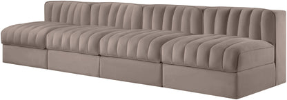Rummi - Armless Velvet Performance Fabric Upholstered 4 Piece Modular Sofa