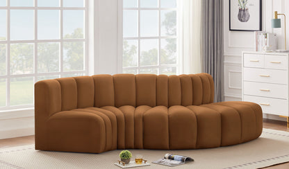 Arc - Velvet 4 Piece L-Shaped Modular Sofa - Saddle