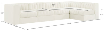 Rummi - Velvet Performance Fabric Upholstered 5 Piece Modular Sectional, L-Shaped (Right)