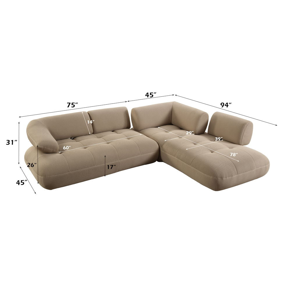 Carrick - Sectional Sofa With 6 Pillows - Beige Sandwich Mesh Fabric