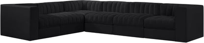Rummi - Velvet Performance Fabric Upholstered 6 Piece Modular Sectional (With 3 Corner Chairs)