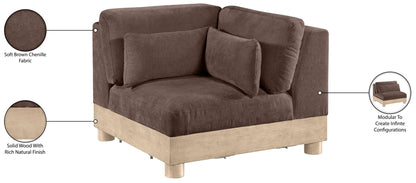 Turin - Chenille Fabric Upholstered Modular Corner Chair - Natural Base