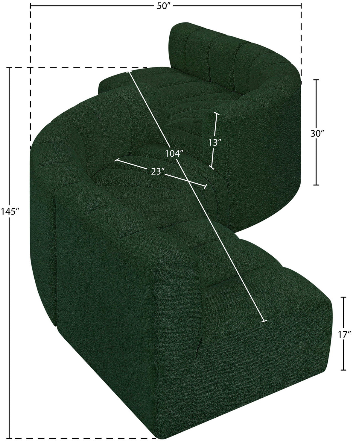 Arc - Boucle Fabric 6 Piece Modular Sofa - Black