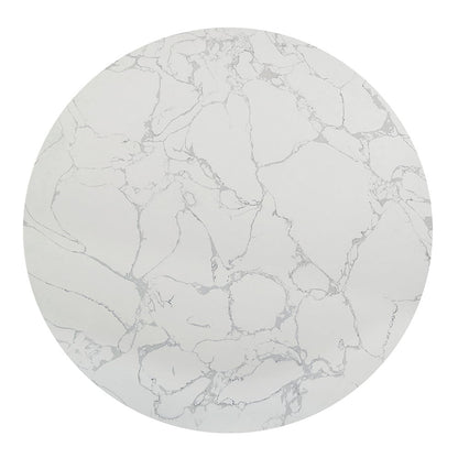Koen - Round Dining Table, Engineering Marble Top - White & Black