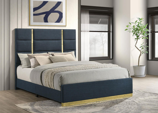 Ines 56-inch Fabric Upholstered Queen Panel Bed Navy
