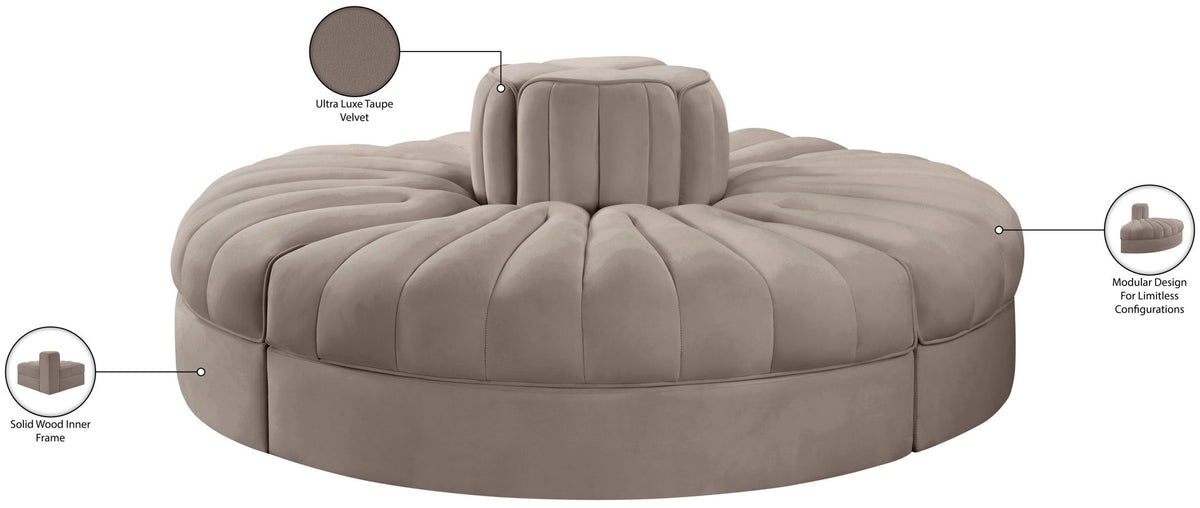 Rummi - Round Velvet Performance Fabric Upholstered 4 Piece Modular Sofa