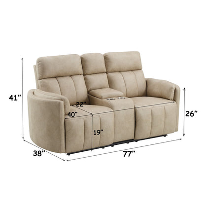 Elison - Motion Loveseat With Console - Dark Beige Polish Microfiber