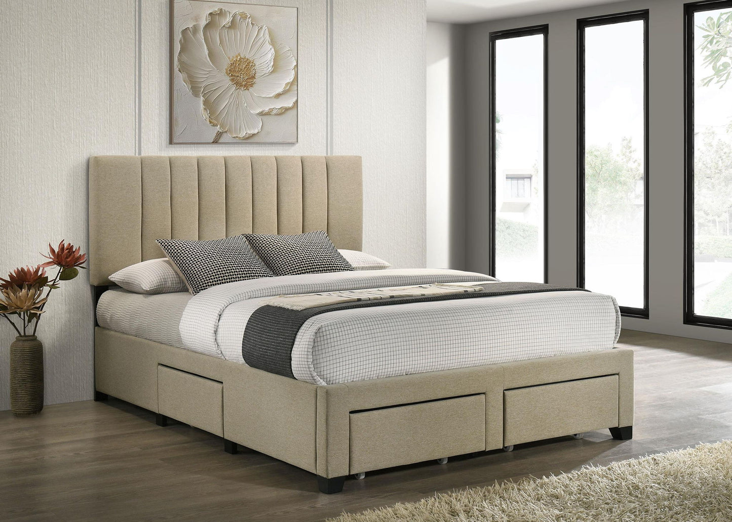 Wheatland 4-drawer Upholstered Queen Storage Bed Light Brown