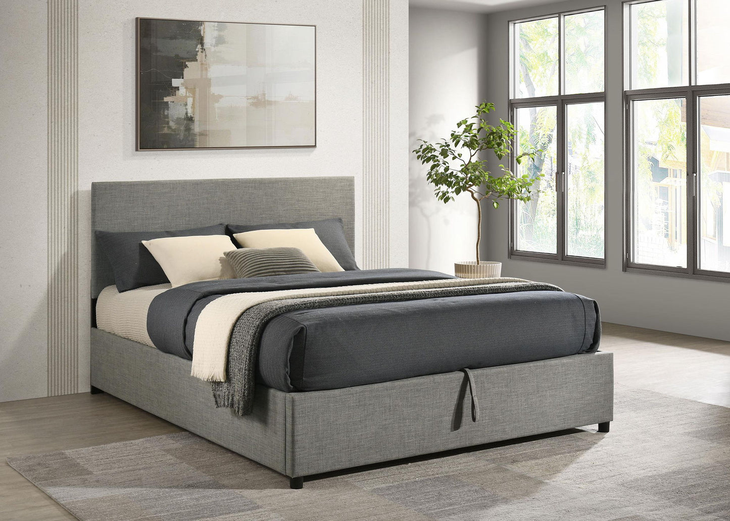 Reeves Upholstered Queen Lift-Top Storage Platform Bed Grey