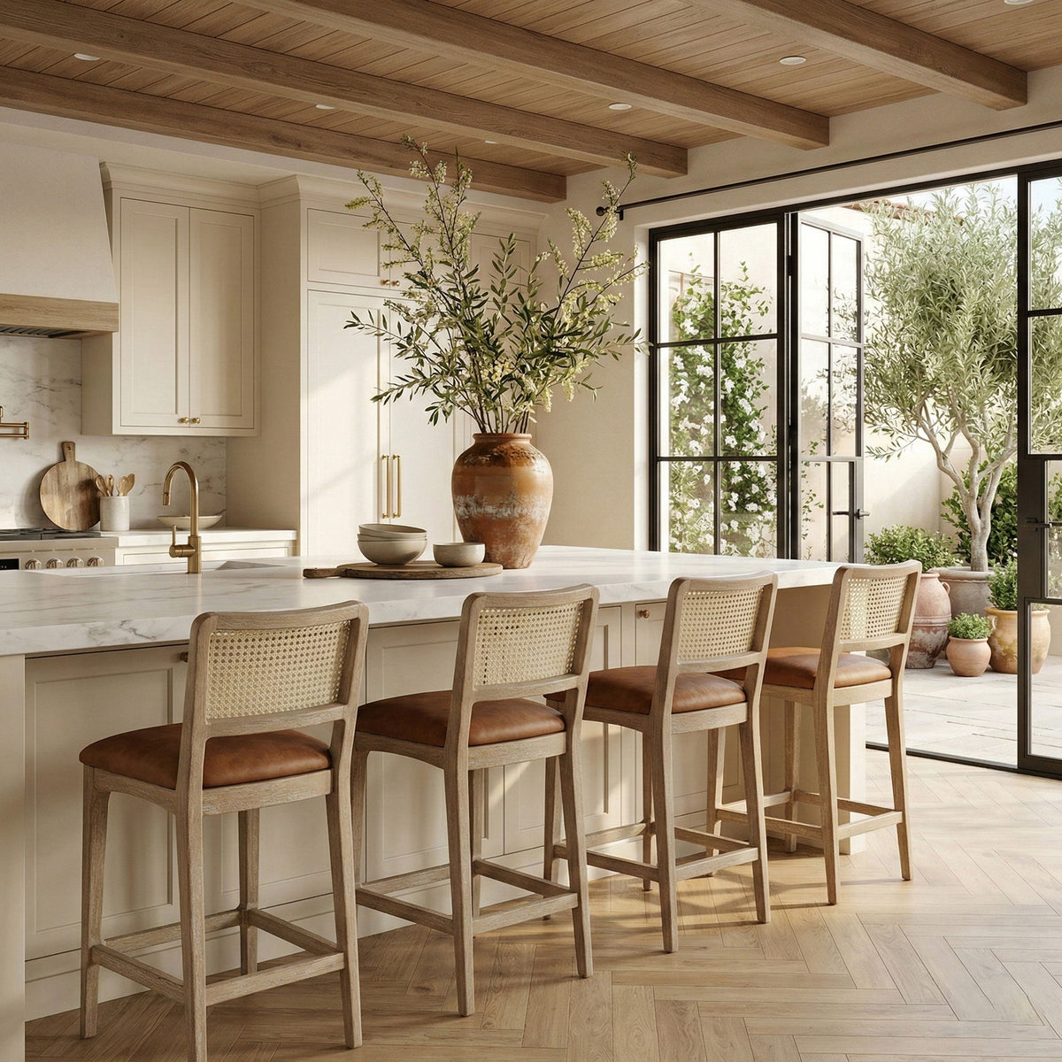 Atrium - Upholstered Bar Stool (Set of 2) - Brushed Natural Frame