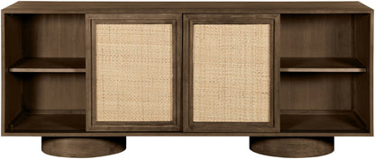 Windsor - Solid Wood And Brown Cane Sideboard / Buffet With Cylindrical Legs - Brown