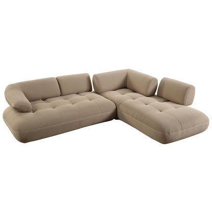 Carrick - Sectional Sofa With 6 Pillows - Beige Sandwich Mesh Fabric