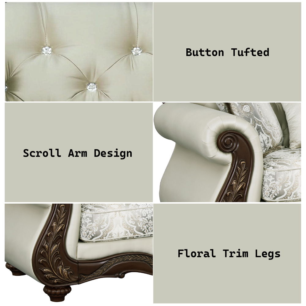 Pierce - Sofa With 5 Pillows - Beige Fabric & Cherry