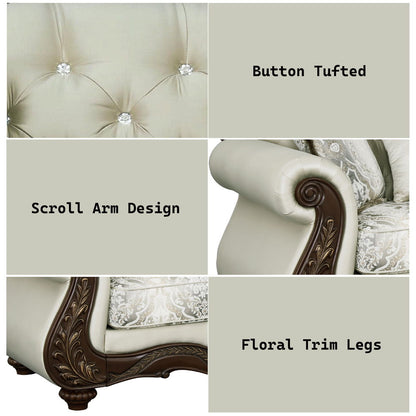 Pierce - Sofa With 5 Pillows - Beige Fabric & Cherry