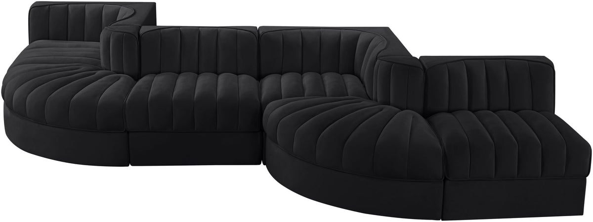Rummi - Rounded Velvet Performance Fabric Upholstered 6 Piece Modular Sectional