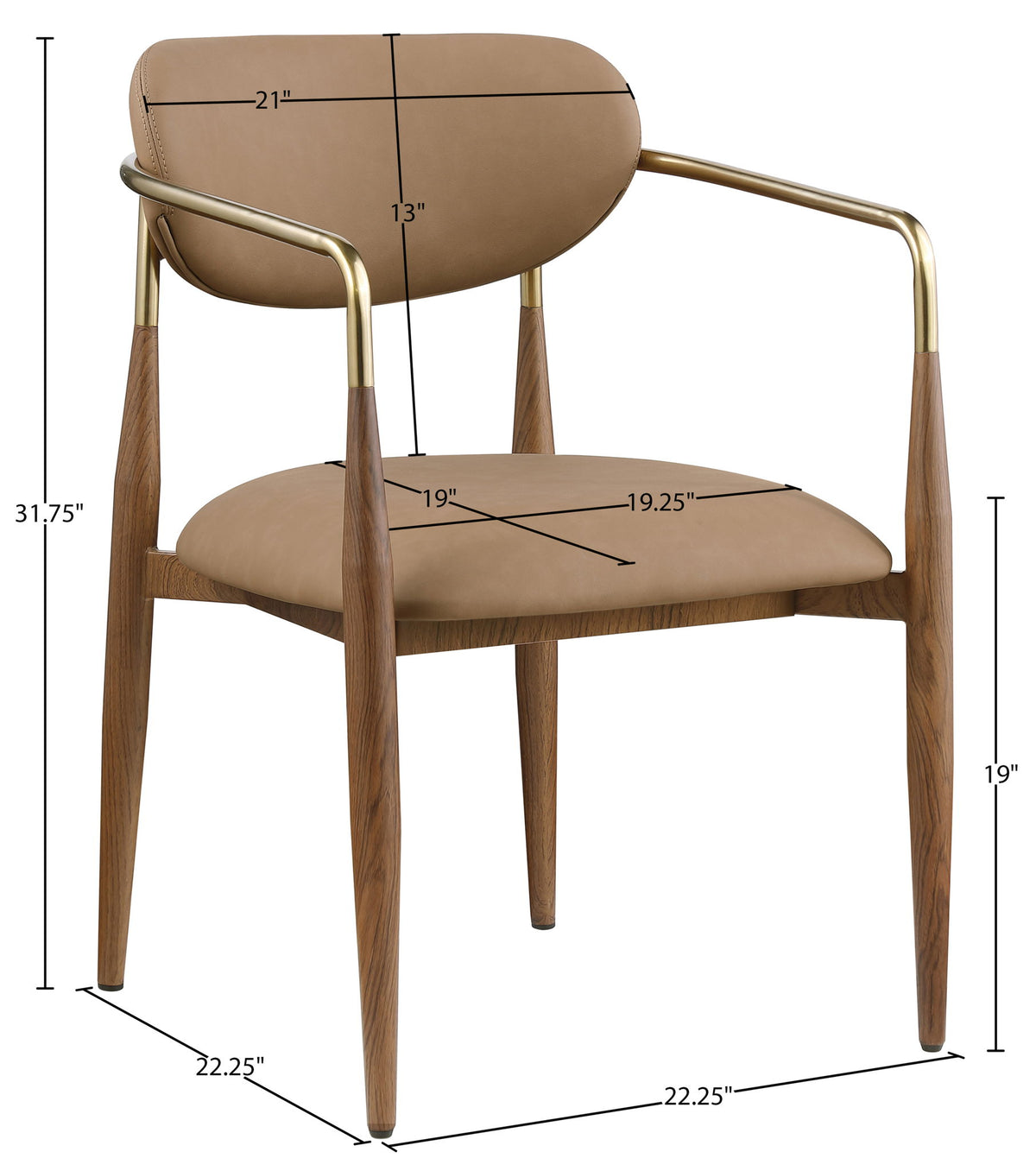 Ronda - Vegan Leather Upholstered Dining Arm Chair - Walnut Legs