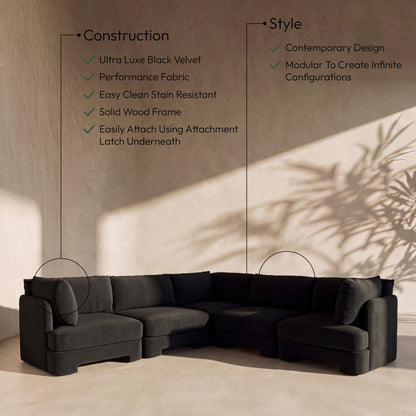 Hammond - Velvet Performance Fabric Upholstered 5 Piece Corner Sectional
