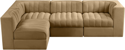 Rummi - Velvet Performance Fabric Upholstered 4 Piece Modular Sectional