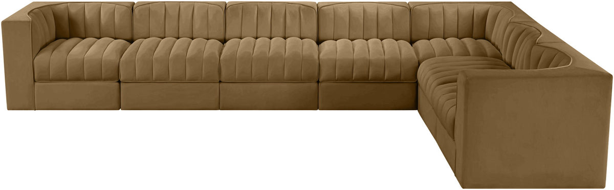 Rummi - Velvet Performance Fabric Upholstered 7 Piece Modular Sectional (With 3 Corner Chairs)