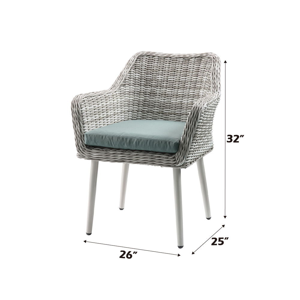 Tashay - 3 Piece Patio Bistro Set - Green Fabric & Beige Wicker