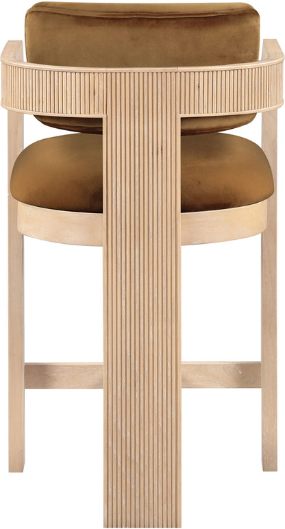Sacha - Velvet Stool With Natural Base - Saddle