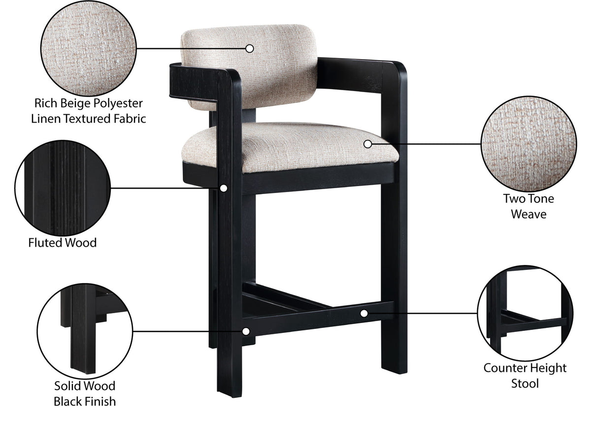 Sacha - Linen Stool With Black Base