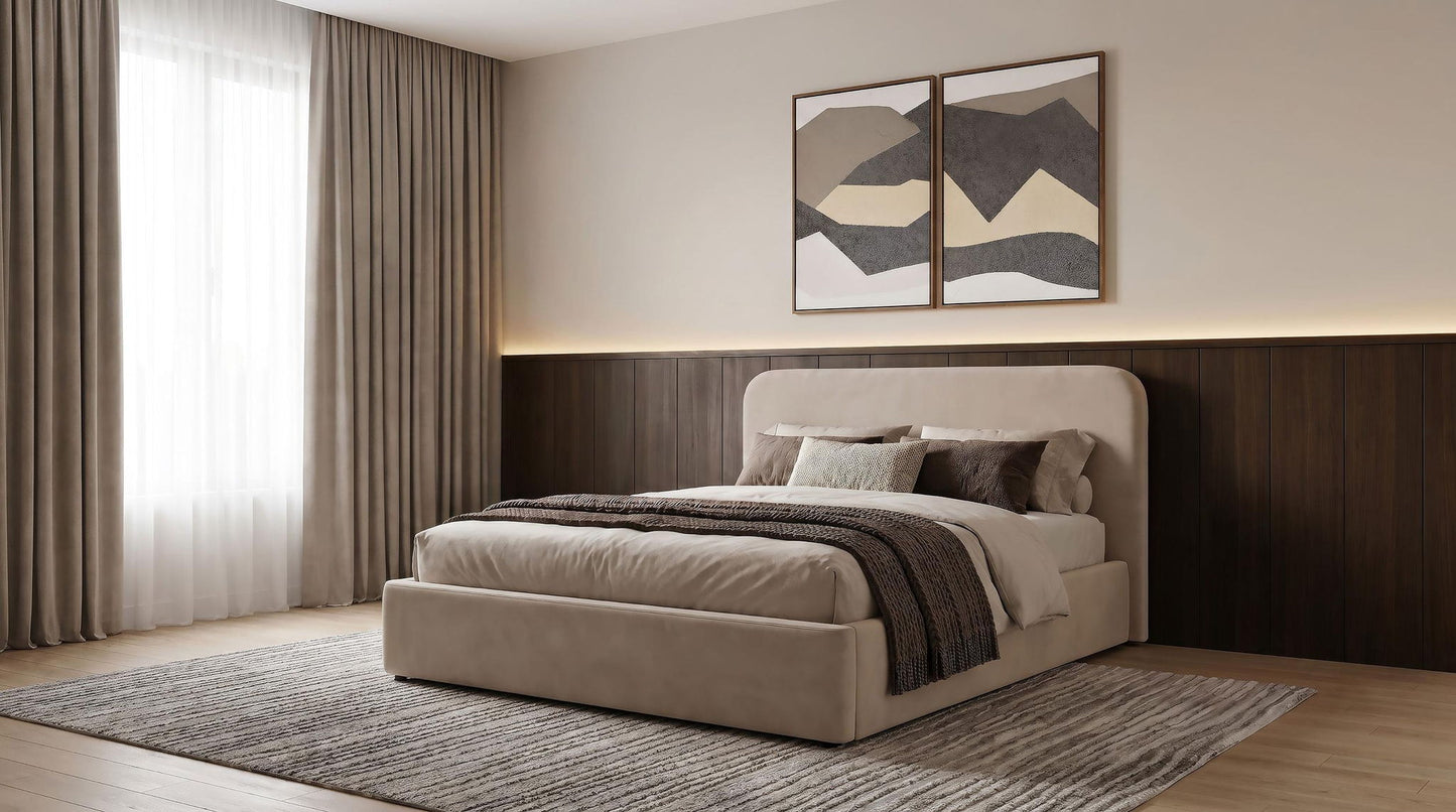 Anders Upholstered Full Storage Lift Platform Bed Beige