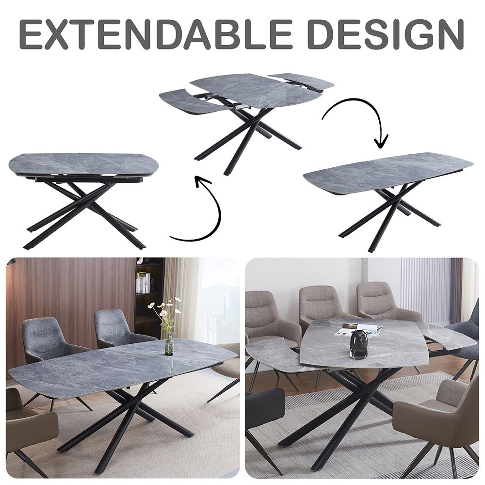 Hester - Ceramic Top Dining Table - Gray & Black