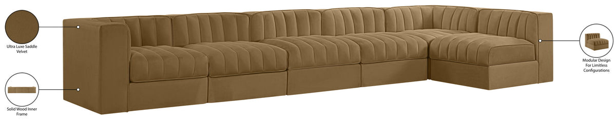 Rummi - Velvet Performance Fabric Upholstered 6 Piece Modular Sectional, L-Shaped (Right)