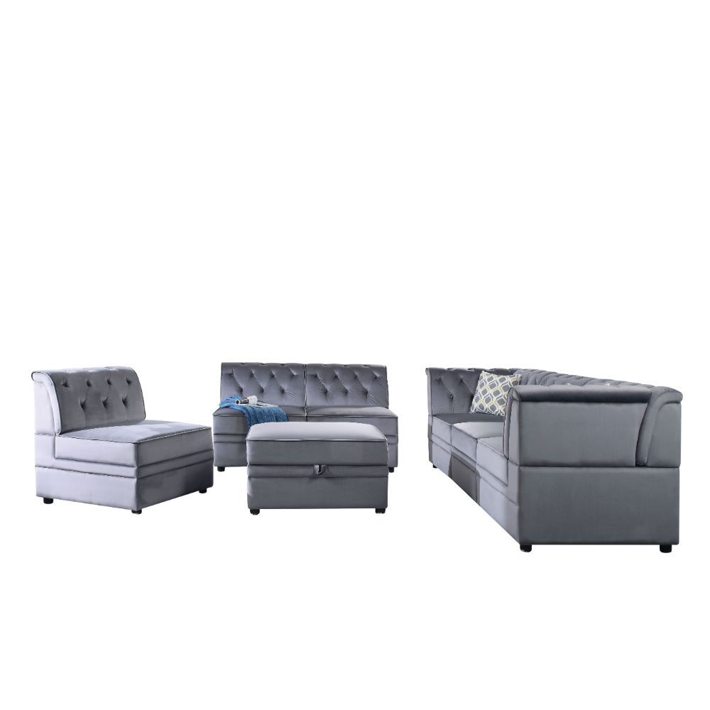 Bois II - Modular Armless Chair - Gray Velvet