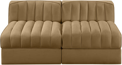 Rummi - Velvet Performance Fabric Upholstered 2 Piece Modular Armless Loveseat