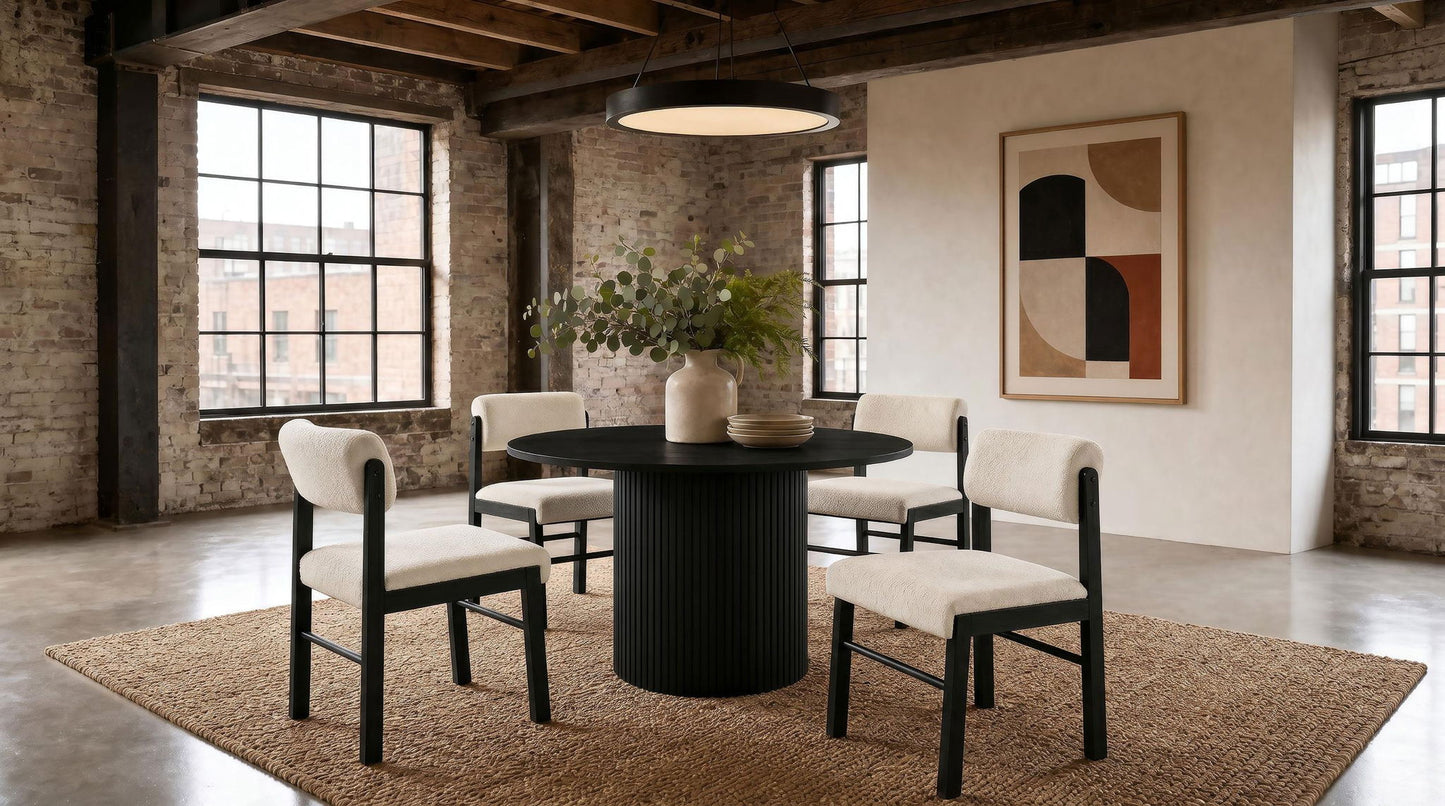 Hamlyn 5-piece Round Wood Dining Set Cream and Black