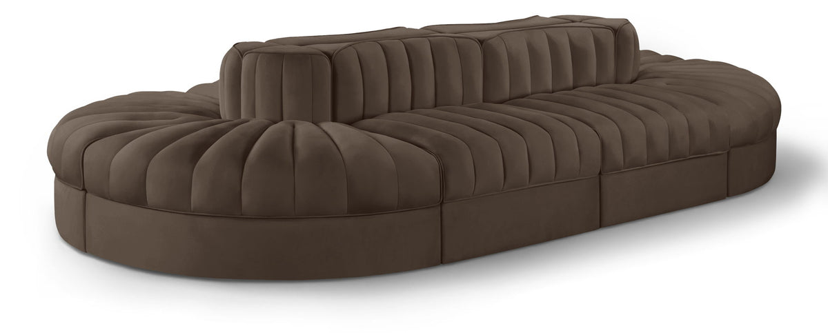 Rummi - Oval Velvet Performance Fabric Upholstered 8 Piece Modular Sectional