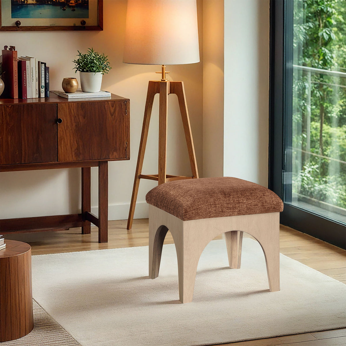 Lawson - Chenille Fabric Ottoman - Natural Base