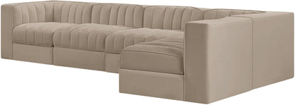 Rummi - Velvet Performance Fabric Upholstered 5 Piece Modular Sectional, L-Shaped (Right)