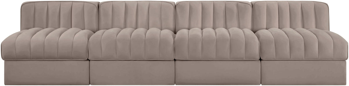 Rummi - Armless Velvet Performance Fabric Upholstered 4 Piece Modular Sofa