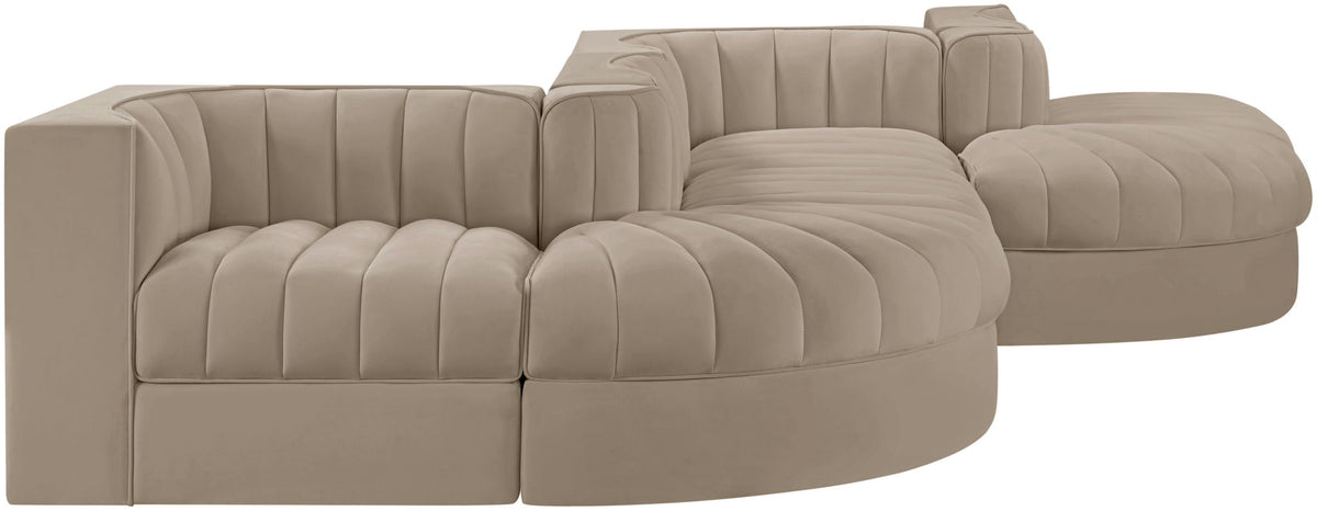 Rummi - Rounded Velvet Performance Fabric Upholstered 6 Piece Modular Sectional