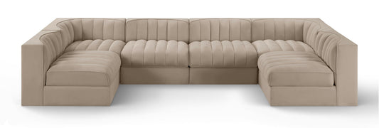 Rummi - Armless Velvet Performance Fabric Upholstered 6 Piece Modular Sectional