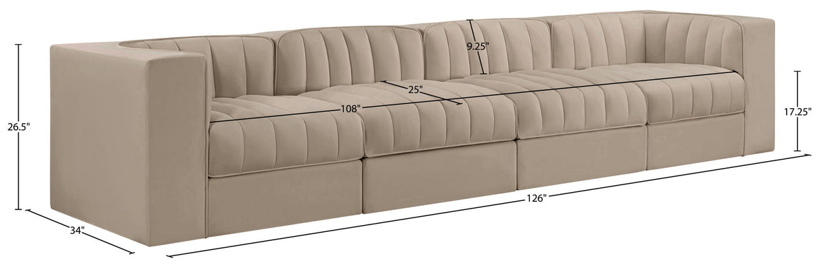 Rummi - Velvet Performance Fabric Upholstered 4 Piece Modular Sofa
