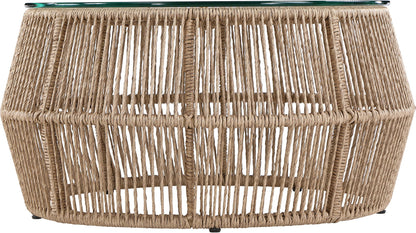 Coastline - Tempered Glass Top And Wicker Outdoor Patio Coffee Table - Natural | Natural