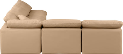 Indulge - Faux Leather 5 Piece Modular Corner Armless Sectional - Tan