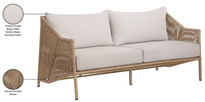 Coastline - Olefin Water Resistant Fabric And Wicker Outdoor Patio Loveseat - Beige