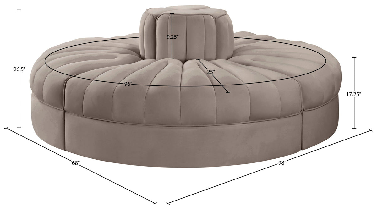 Rummi - Round Velvet Performance Fabric Upholstered 4 Piece Modular Sofa