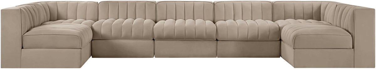 Rummi - Velvet Performance Fabric Upholstered 7 Piece Modular Sectional (With 2 Corner Chairs)
