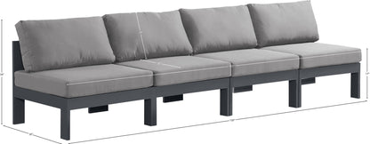 Nizuc - Outdoor Patio 4 Seat Armless Modular Sofa With Gray Frame