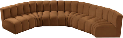 Arc - Velvet 6 Piece U-Shaped Modular Sofa - Saddle