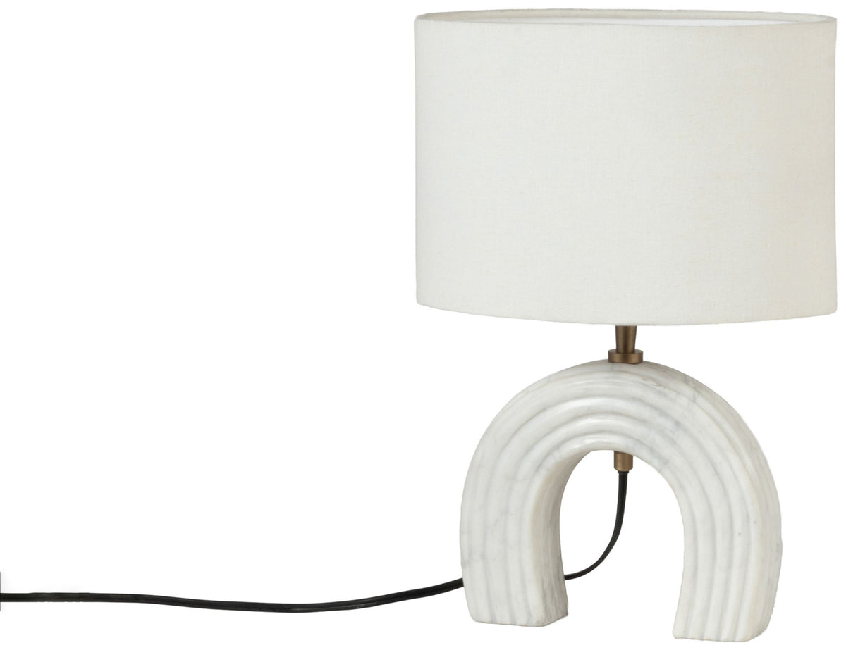 Lithos - Genuine Marble Base And Linen Textured Fabric Shade Table Lamp